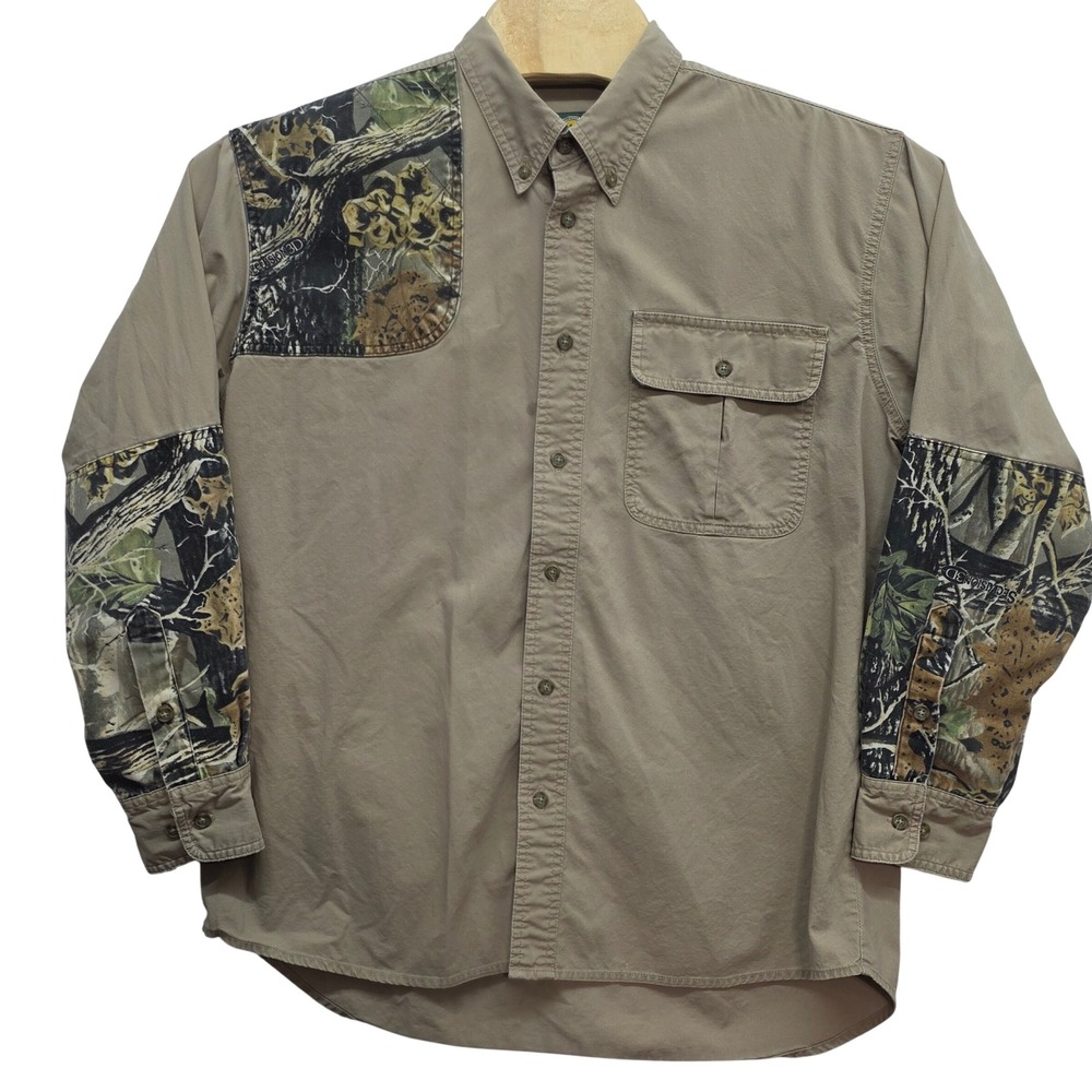 Cabelas Mens Large Tan RealTree Overlay Hunting Shooting Shirt Cotton Canvas*